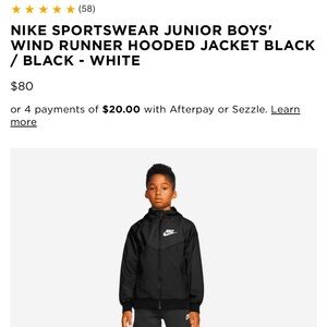 NIKE SPORTSWEAR JUNIOR BOYS' WIND RUNNER HOODED JACKET BLACK / BLACK - WHITE
